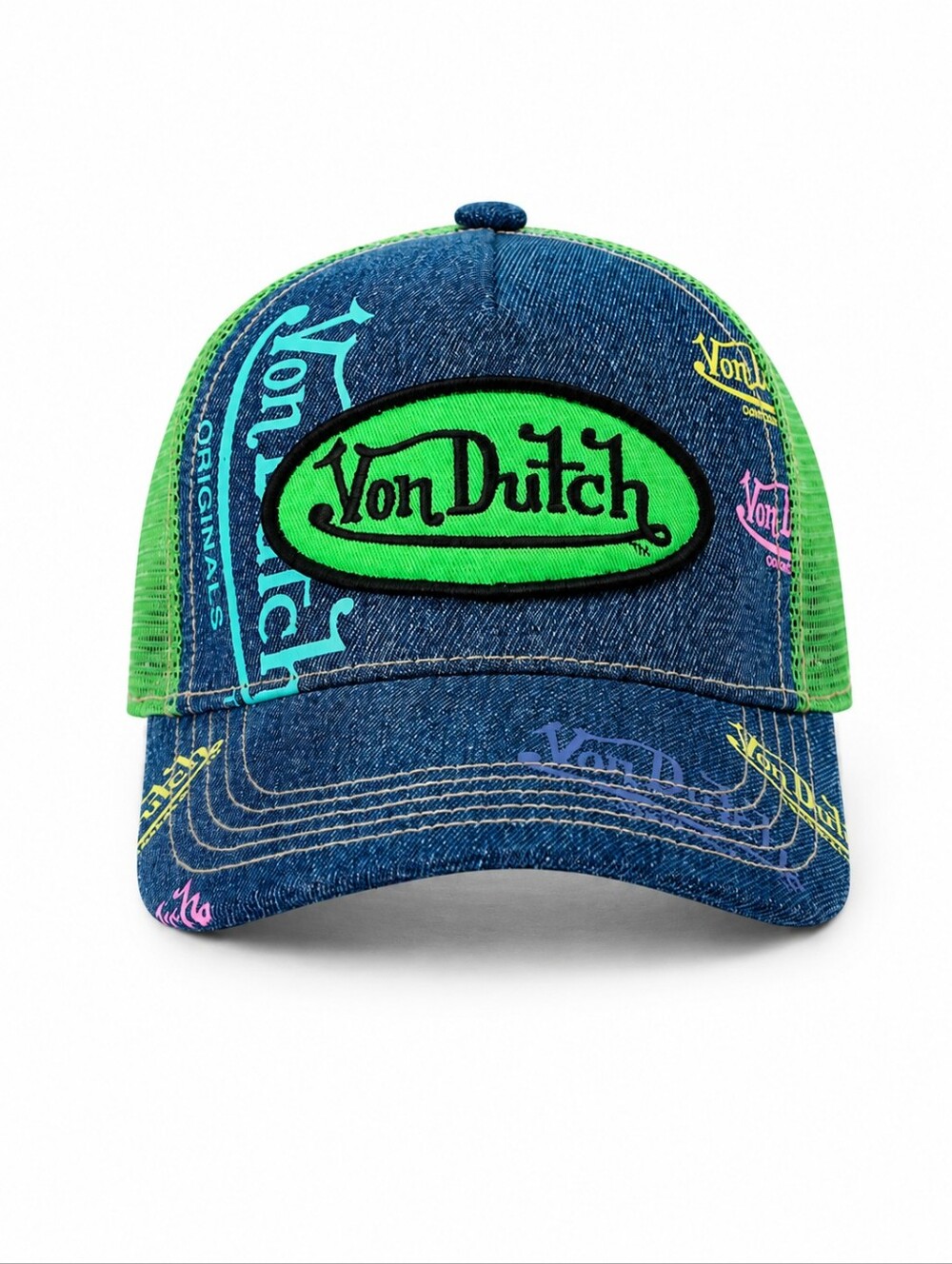 VON DUTCH TRUCKER HAT in GREEN APPLE NWT Denim - Picture 4 of 9
